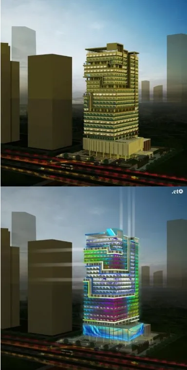 Gambar 12. Fasade bangunan pada siang dan malam hari 