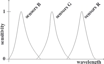 Figure 1.1: The spectrum of the light which reaches a sensor is multiplied with the sensitivity