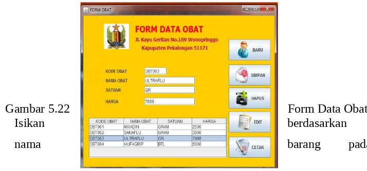 Gambar 5.22Form Data Obat 