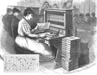Figure 1-2. Tabulating machines and punched cards used to process 1890 U.S. census