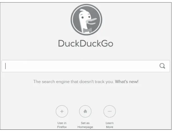 Figure 9.3DuckDuckGo is a search engine with a no-tracking policy designed to protect users’ privacy while online.Source: DuckDuckGo at https://duckduckgo.com/.