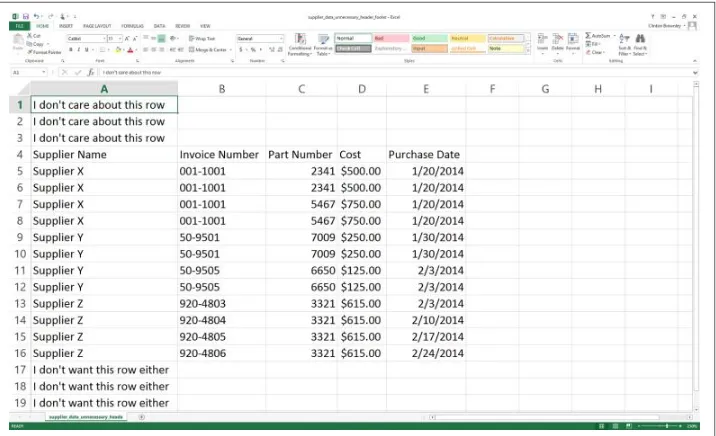Figure 2-10. CSV file that has extraneous rows above and below the rows you want