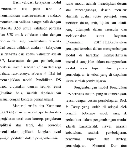 Tabel 2  Hasil Validasi Kelayakan Modul Pendidikan IPS 