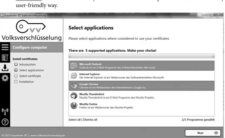 Fig. 3: Certificate Installation, Step 1: Select application to install certificate