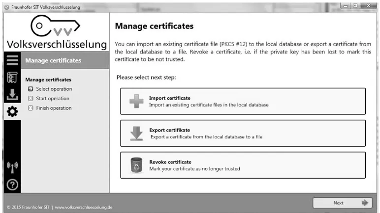 Fig. 4: Manage certificates in E4E-Software