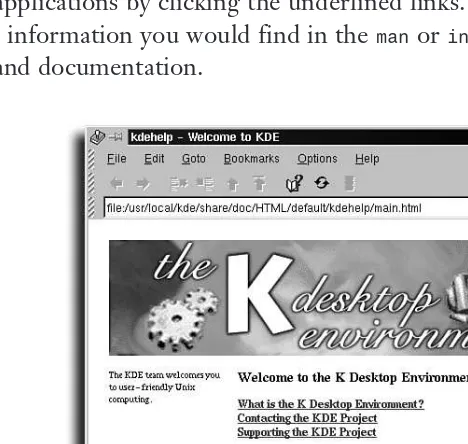 FIGURE 1.4The KDE Help Browser gives you a graphical view of system documentation. Navigate much as you would in a Web
