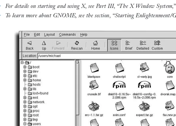 FIGURE 3.1The GNOME Midnight Commander provides an easy visual interface to the file system