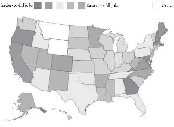 FIGURE 2.12(See color insert.) Heat map that illustrates areas of hard-to-fill job vacancies