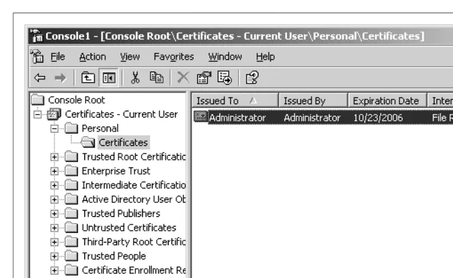Figure 2-11. Using the Certificates snap-in to back up a recovery agent key