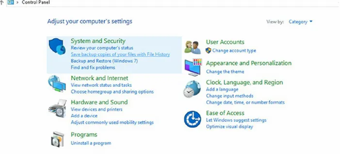 FIGURE 2.7  Windows 10 System and Security