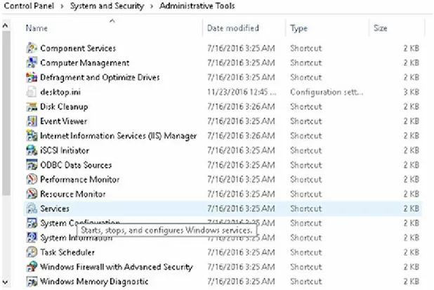 FIGURE 2.8  Windows 10 Administrative Tools screen