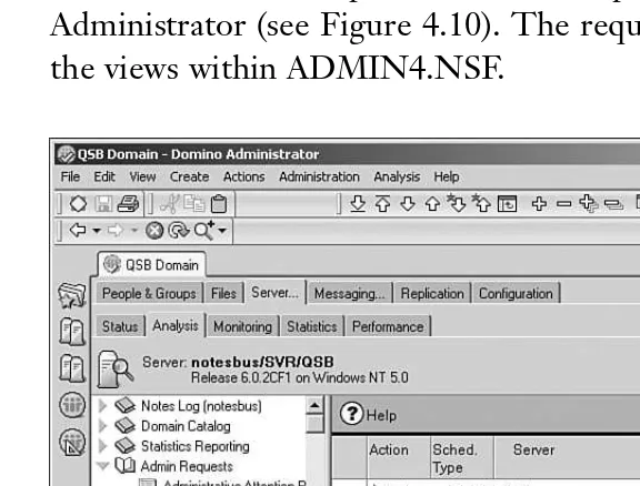 Figure 4.10The Server, Analysis tab of the Domino Administrator, showing the Admin Requestsdatabase.