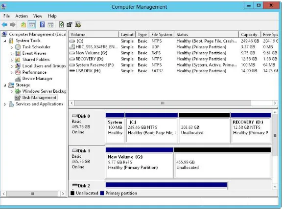 FIGURE 1-1 In Disk Management, the upper view provides a detailed summary of all the drives on the computer, and the lower view provides an overview of the same drives by default.