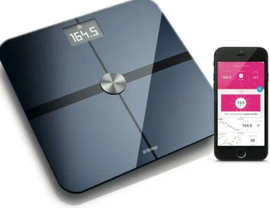Figure 2-5. The Withings Smart Body Analyzer and mobile app (Photo courtesy Withings)