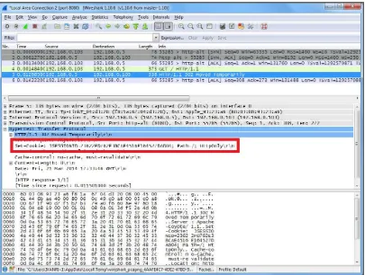 Figure 5.1. Wireshark network capture showing a session cookie in the clear