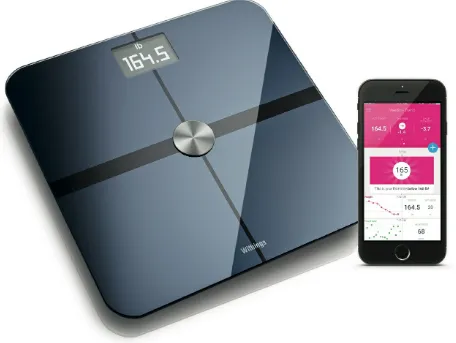 Figure 2-5. The Withings Smart Body Analyzer and mobile app (Photo courtesy Withings)