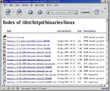 Figure 6.1: Linux binaries at the Apache websiteThe binaries are listed by "machine type." Linux runs on several different platforms