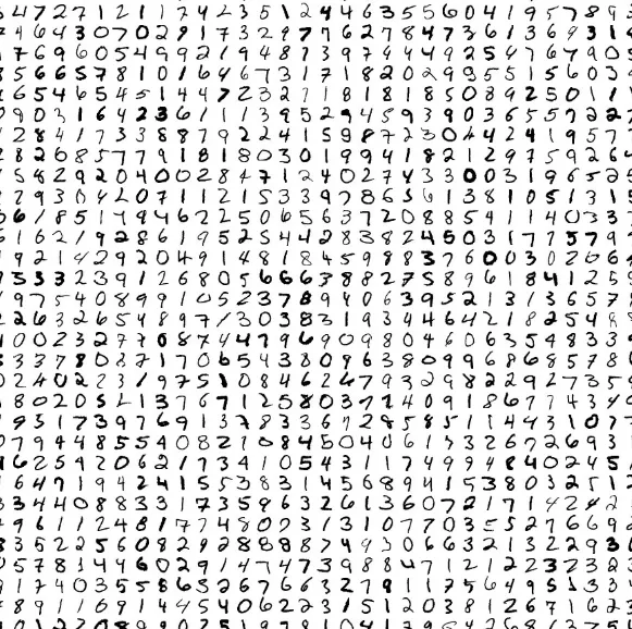 Figure 5: Excerpt from the training set of the MNIST dataset. Each image is a separate 20x20 pixels image with a singlehandwritten digit