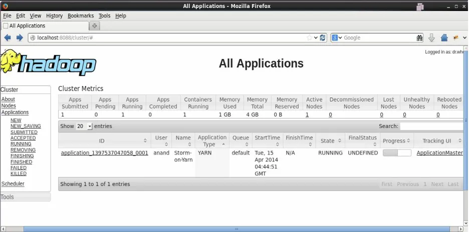 Figure 7: Storm-YARN on the ResourceManager web UI