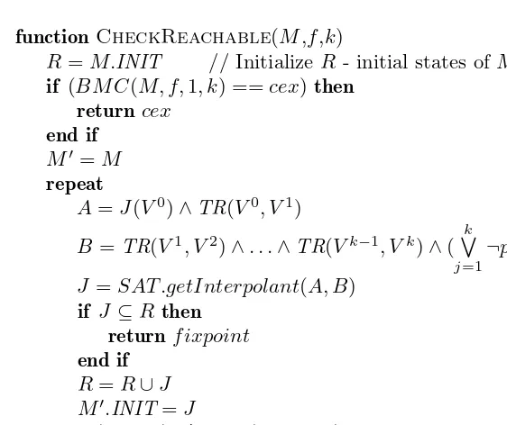 Figure 5. Computing reachable states using interpolation and BMC with a speciﬁc bound k