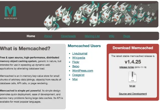 Figure 1-5. Homepage for memcached.org
