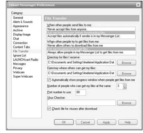 Figure 3.9 Yahoo! Messenger File Transfer Preferences