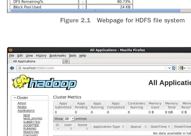 Figure 2.1 Webpage for HDFS file system 