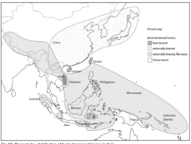 Gambar 1. Persebaran jenis alat tenun di Asia dewasa ini (Sumber: Buckley 2017) 