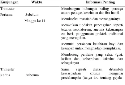 Tabel 2.1 Informasi Setiap Kunjungan Antenatal 