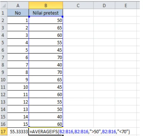 Gambar 33. Input data dan sintaks untuk AVERAGEIFS 