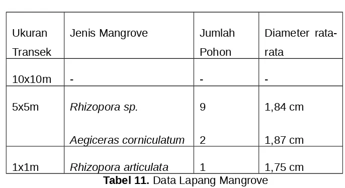Tabel 11. Data Lapang Mangrove