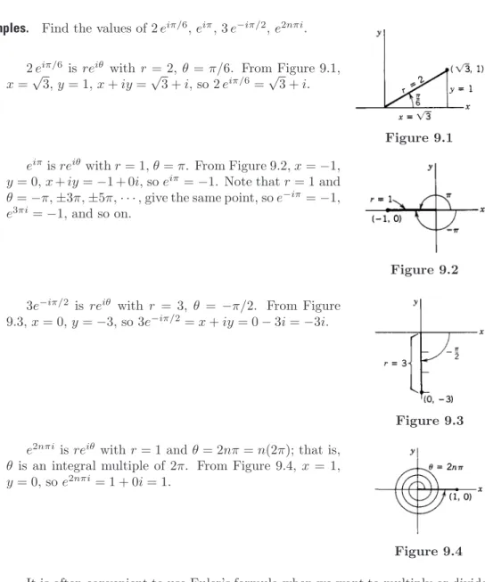 Figure 9.1 e iπ is re iθ with r = 1, θ = π. From Figure 9.2, x = −1,