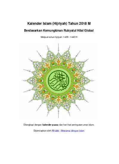 Kalender Islam Hijriyah Tahun 2018 M