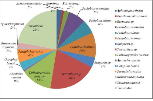 TABLE I.  NUMBER OF INDIVIDUALS OF PARASITOIDS COLLECTED FROM THREE DIFFERENT SITES IN THE OIL PALM AREA