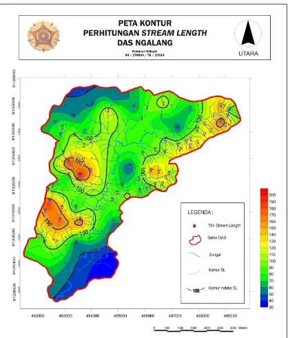 Gambar 4. Peta hasil interpolasi perhitungan Stream Length pada DAS Ngalang 