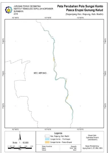 Gambar 4. Peta Perubahan Pola Sungai Konto  Pasca Erupsi  Gunung Kelud 2014 
