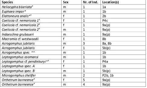 Table 2. List of collected species not reared to adult. * Indicates species were the exuvia was collected without the adult