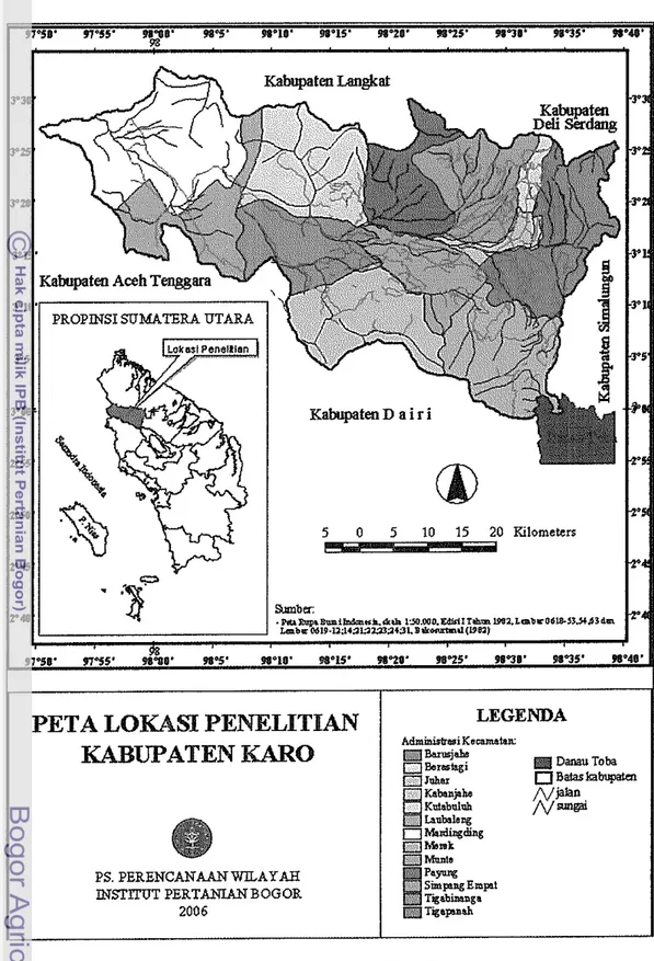 Gambar  1  Peta lokasi penelitian Kabupaten Karo Provinsi Sumatera Utara. 