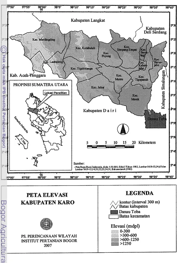 Gambar  8  Peta  elevasi  Kabupaten  Karo. 