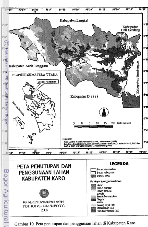 Gambar  10  Peta penutupan dan penggunaan lahan di Kabupaten Karo. 