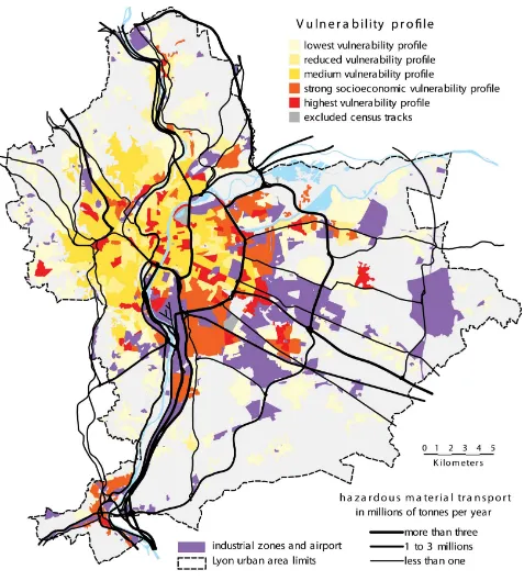 Figure 4. Spectroscopy of urban vulnerability and transport of hazardous materials through Lyon