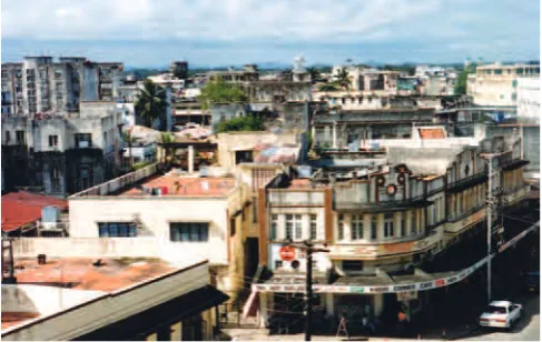 Fig. 12. Rooftops of Mvumoni district, Mombasa. The image, taken from the sixth floor of a hotel on Moi Boulevard near Uhuru Park, shows an area just outside the Old Stone Town