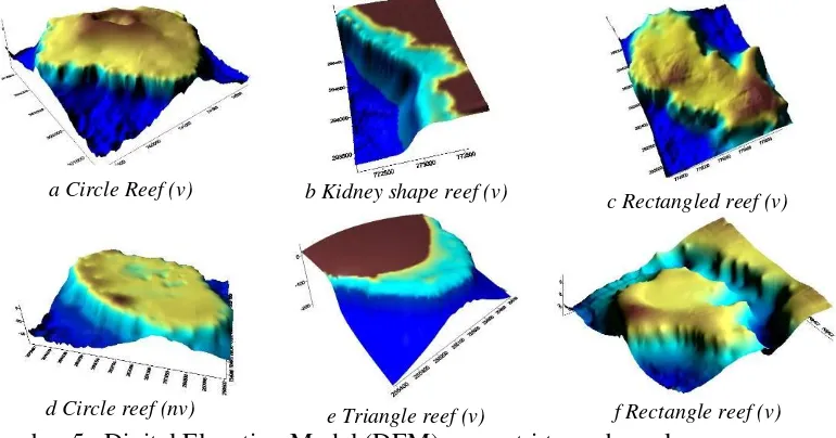 Gambar 5.  Digital Elevation Model (DEM) geometri terumbu pulau Ket. a. Pulau Makalehi; b