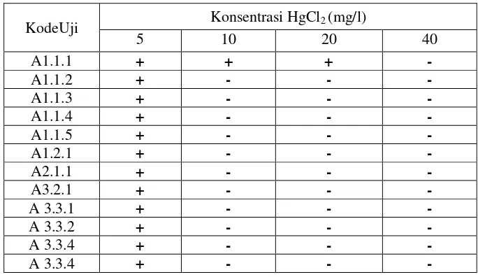 Tabel 1.Hasil Isolasi Bakteri Resisten Merkuri Anorganik 