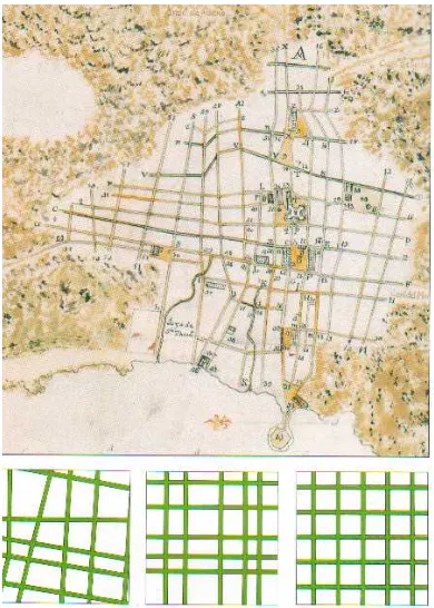 Fig. 2. Las ciudades latinoamericanas de origen colonial. son un claro ejemplo de estructuras reticulares en trama o tejido cuadricular