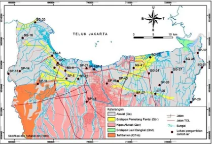 Gambar 2. Peta geologi dan lokasi pengambilan contoh air tanah.