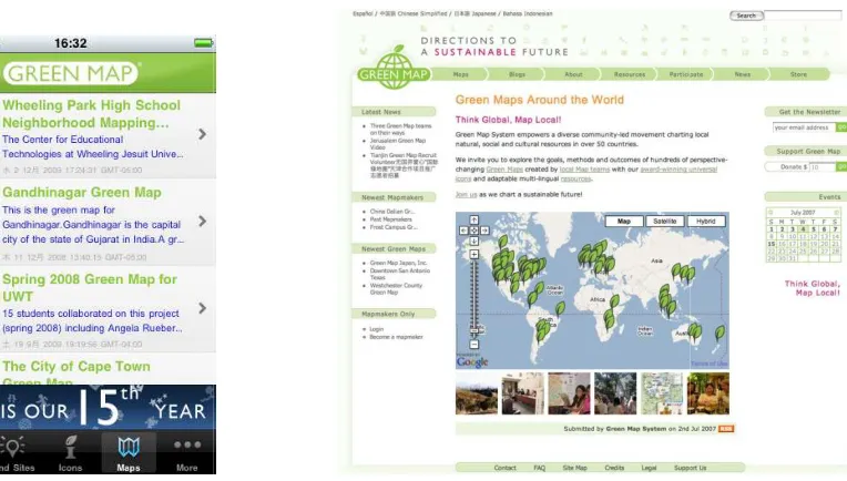 Fig. 2. Applicazione e sito intenternet di Greenmap.org 
