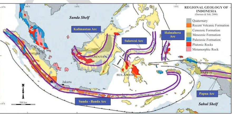 Figure 1. Regional geological map of Indonesia. Some major gold-copper mineralizations are indicated