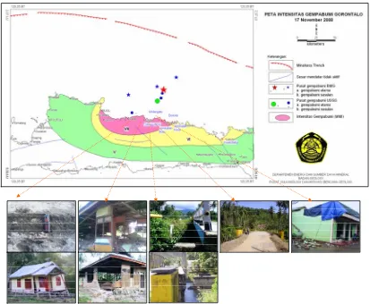 Gambar 4. Peta intensitas Gempabumi Gorontalo dan kerusakan yang ditimbulkan. 