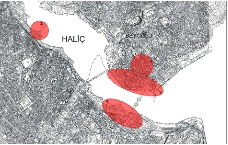 Figure 1 Overview of the project areas along the Golden Horn of Istanbul. Source: Beykent University, Istanbul